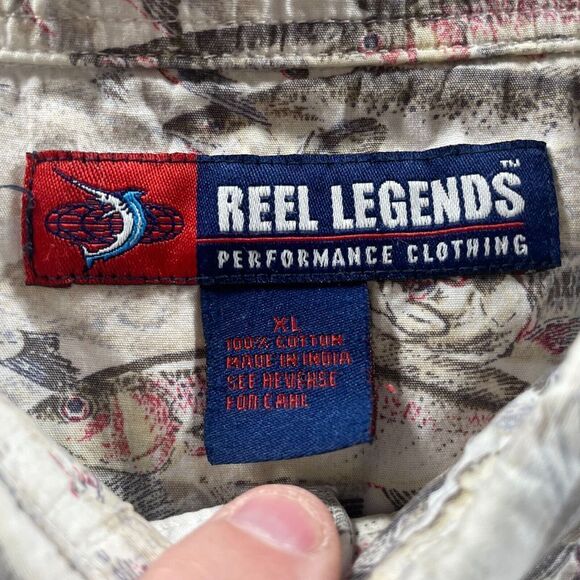 Reel Legends Shirt Adult Extra Large All Over Fish Print Button Up Fishing Mens - Picture 7 of 11